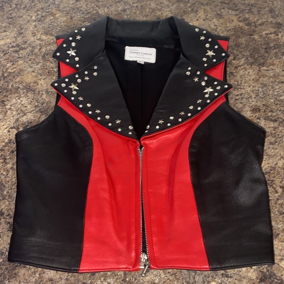 Natural Born Winner Studded Black Red Leather Vest Made in USA XXS/XS - Picture 11 of 14